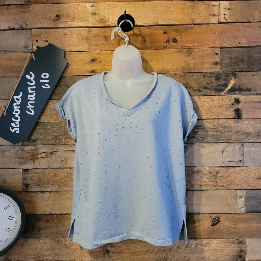 SALE-Wishlist women's dusty blue distressed oversized top size small